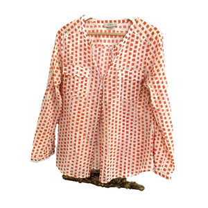 ANNE TAYLOR LOFT cotton Long Sleeve orange/white shirt / blouse  M